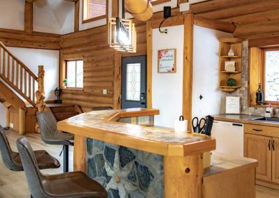 Private Log Chalet - Living room with stairs